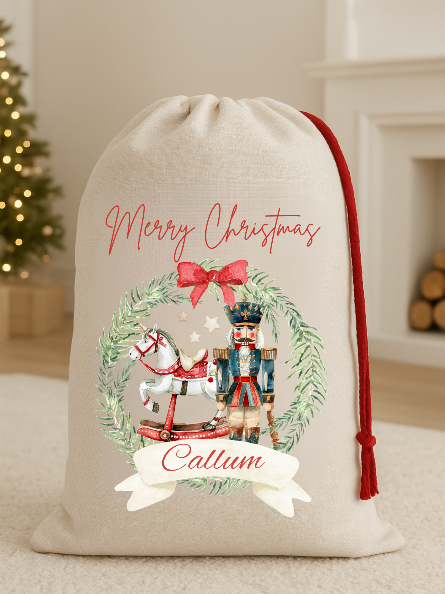 Luxury Linen Santa Sack - Nutcracker