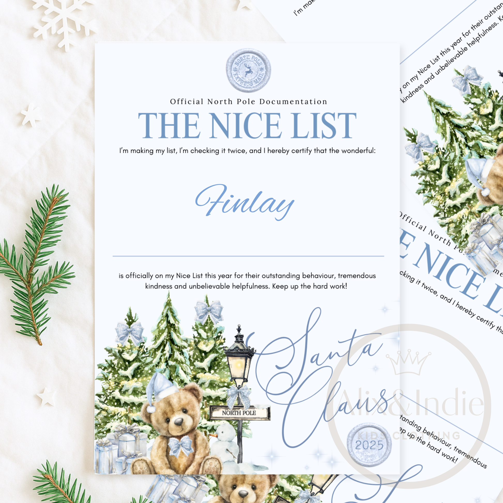 Blue Santa Letters - Includes Envelope