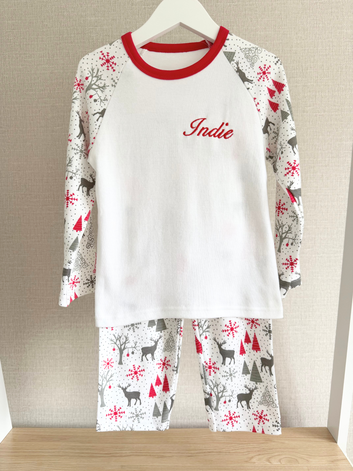 Kids Grey & Red Reindeer Pyjamas