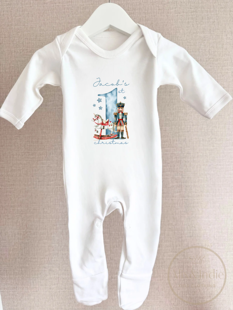Nutcracker 1st Christmas Romper Blue