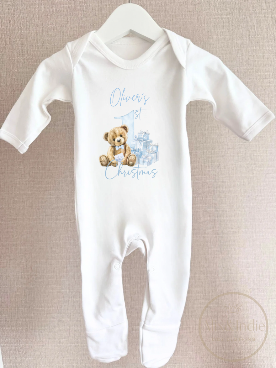 1st Christmas Romper Blue