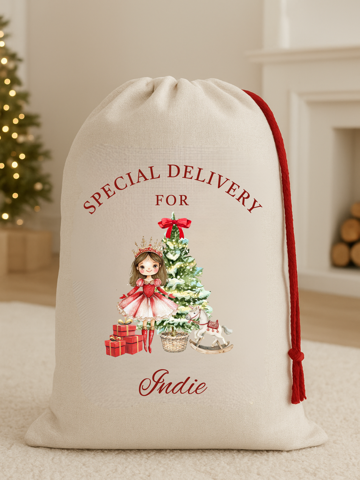 Luxury Linen Santa Sack - Sugar Plum Fairy