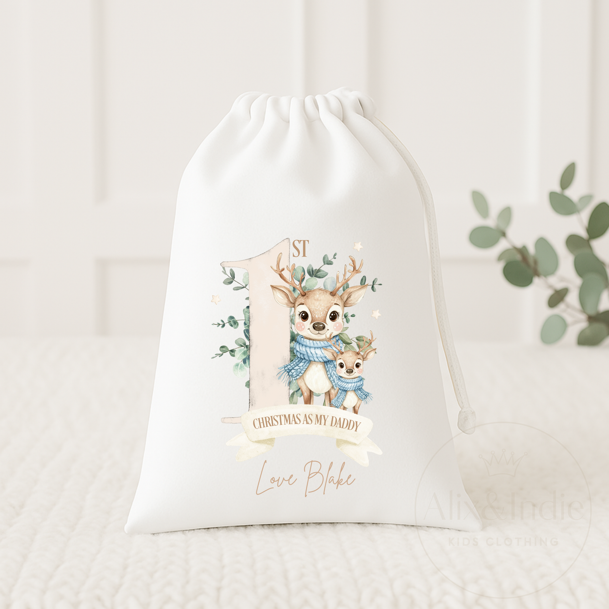 Drawstring Bag Small - First Christmas Daddy & Me Blue