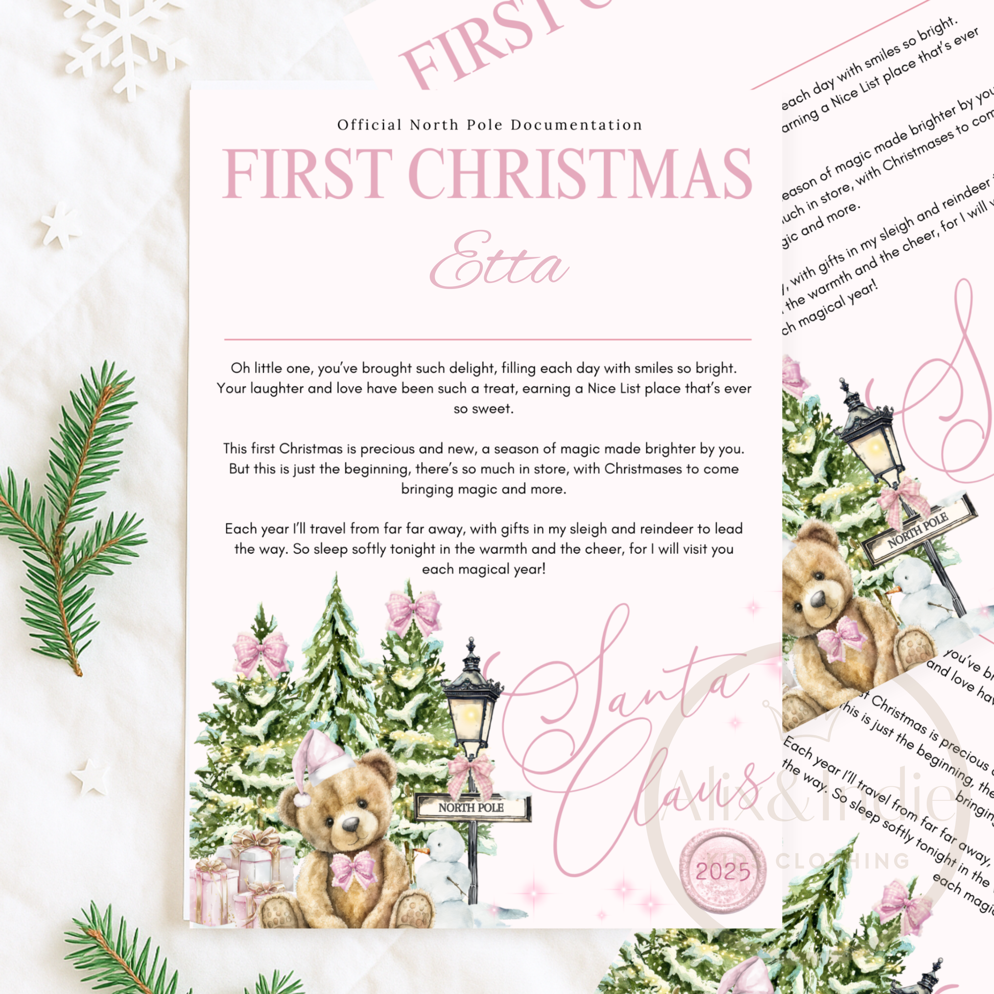 Pink Santa Letters - Includes Envelope