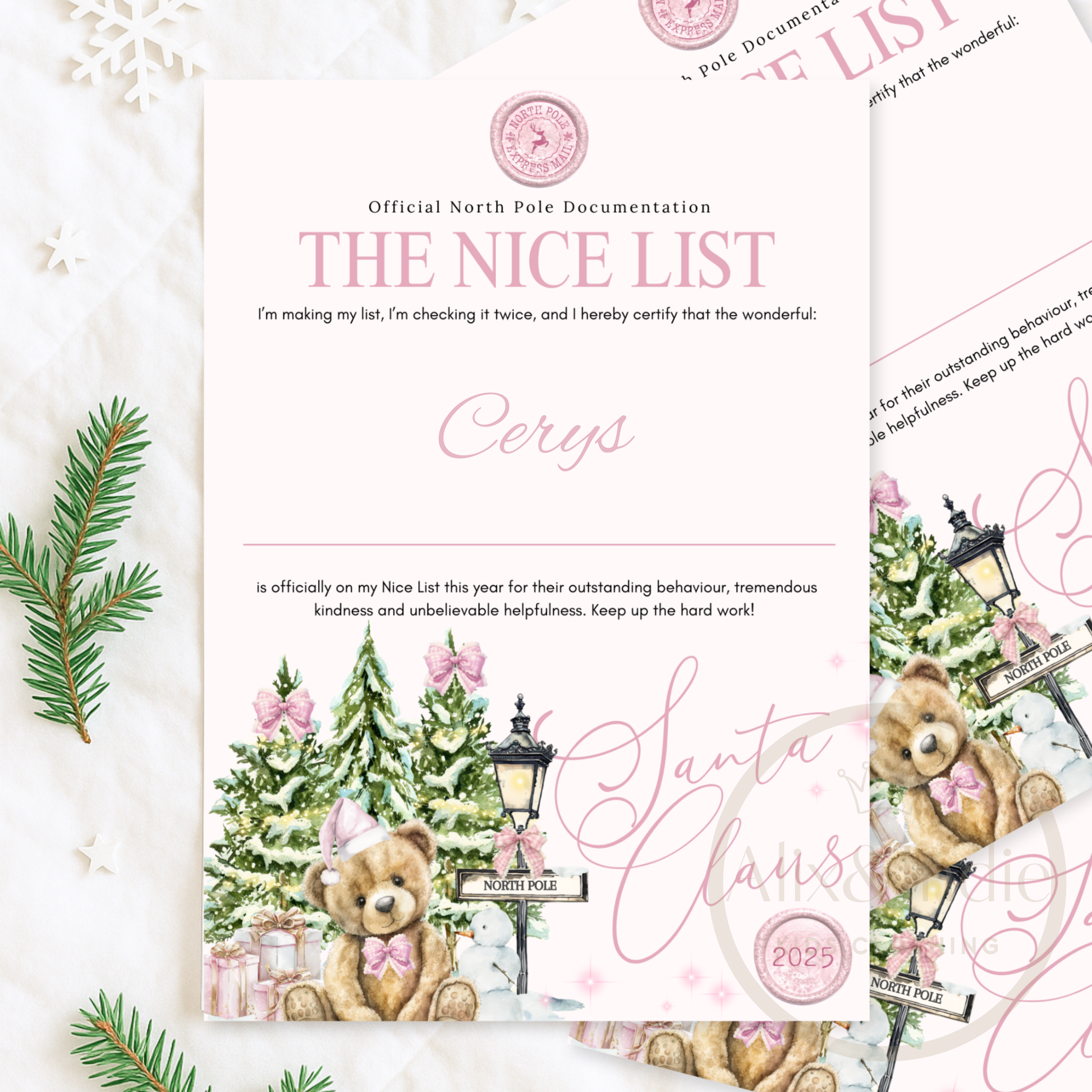 Pink Santa Letters - Includes Envelope