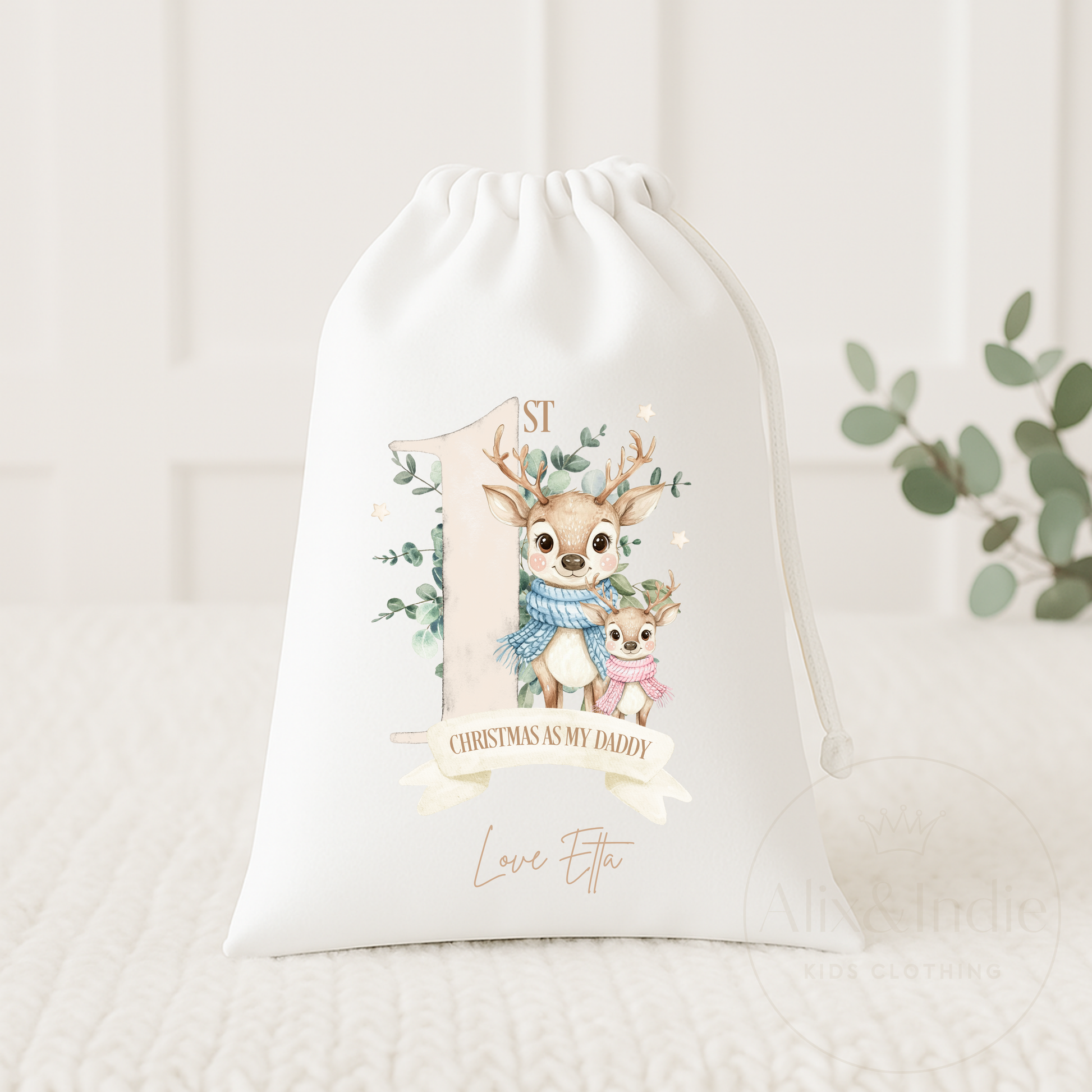 Drawstring Bag Small - First Christmas Daddy & Me Pink