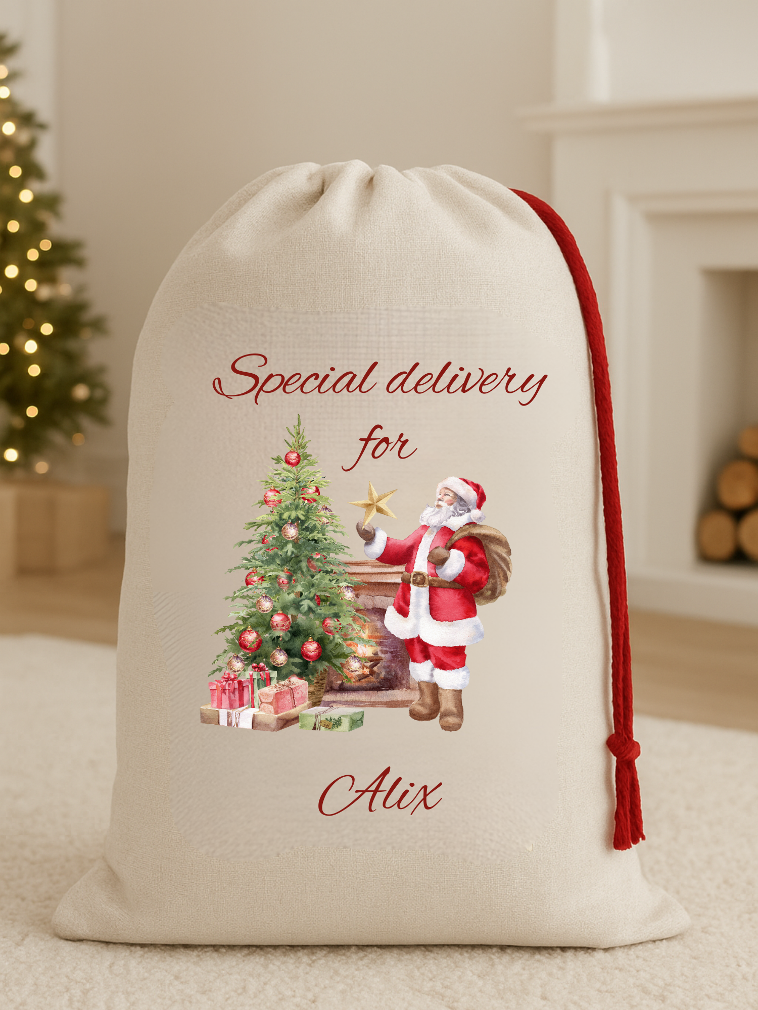 Luxury Linen Santa Sack - Santa