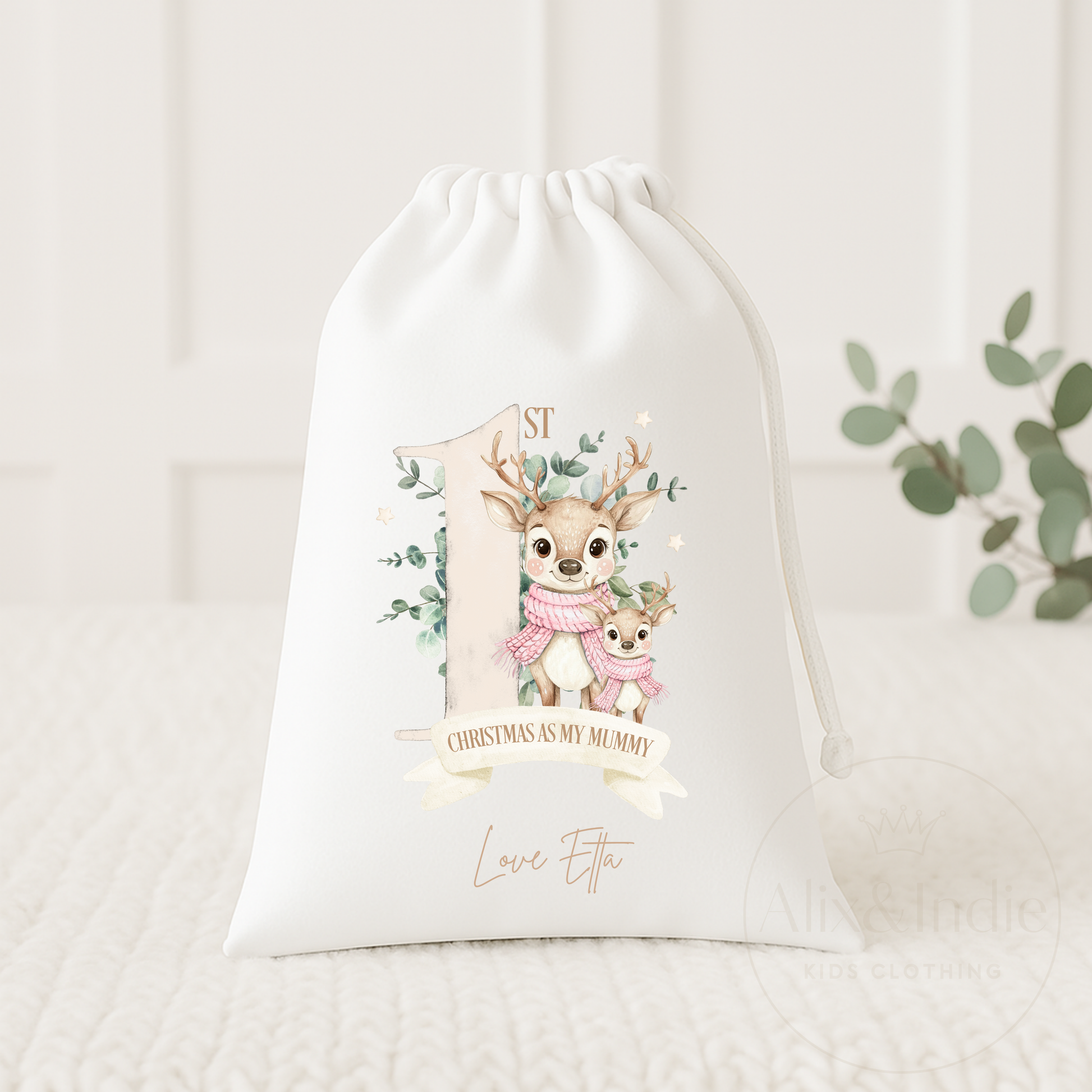 Drawstring Bag Small - First Christmas Mummy & Me Pink