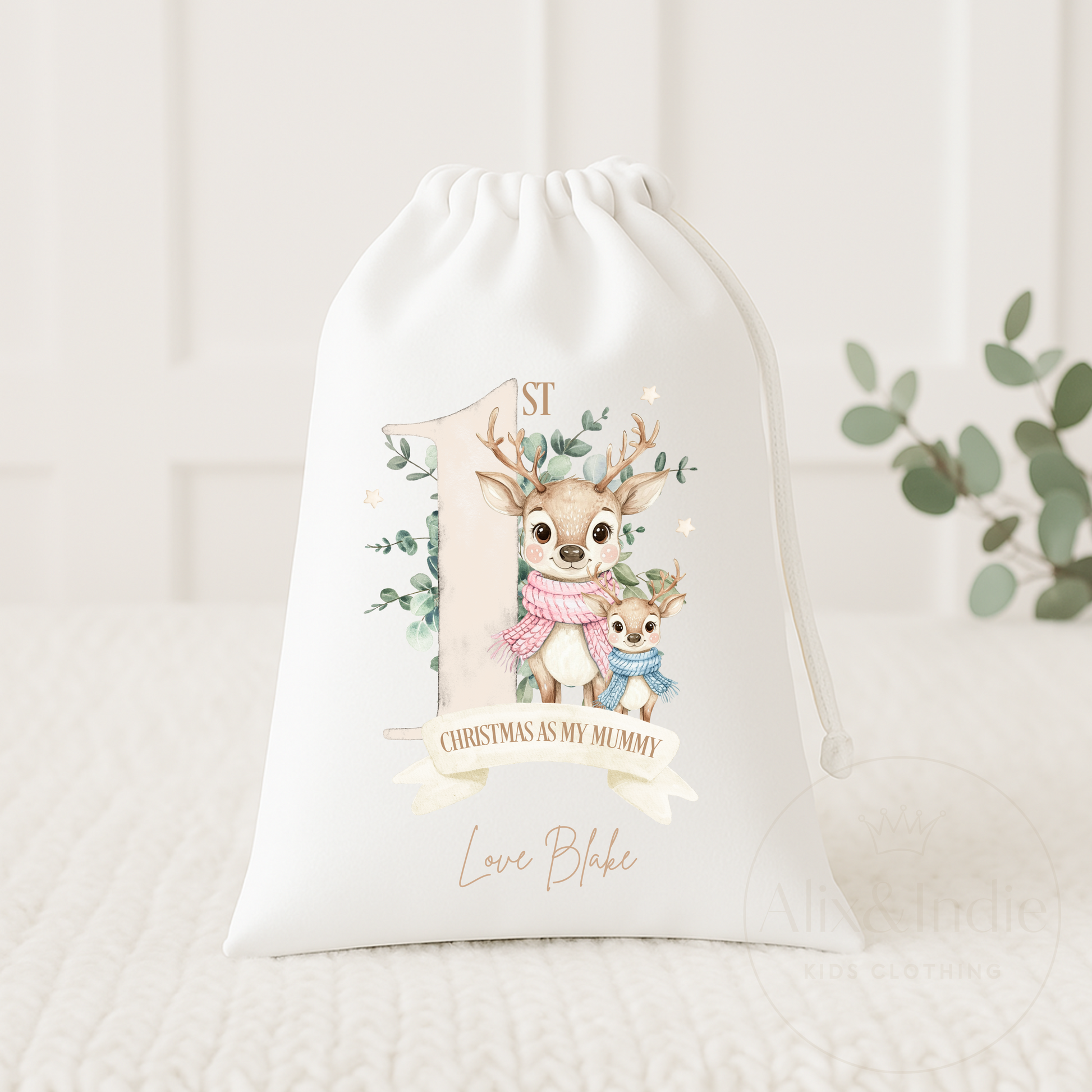 Drawstring Bag Small - First Christmas Mummy & Me Blue