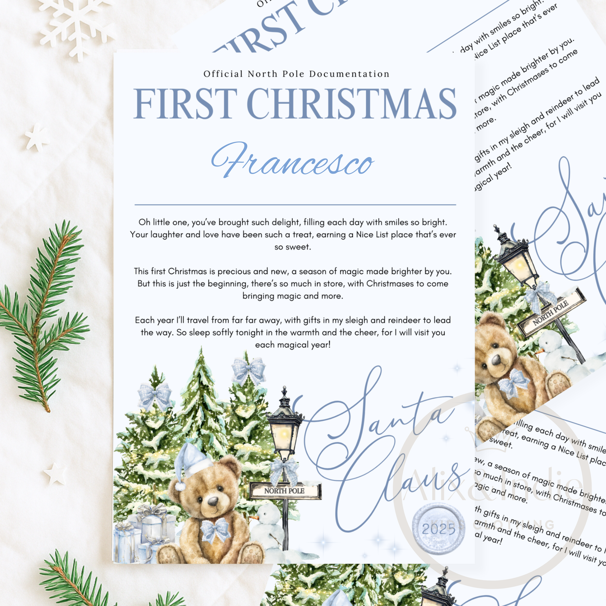 Blue Santa Letters - Includes Envelope