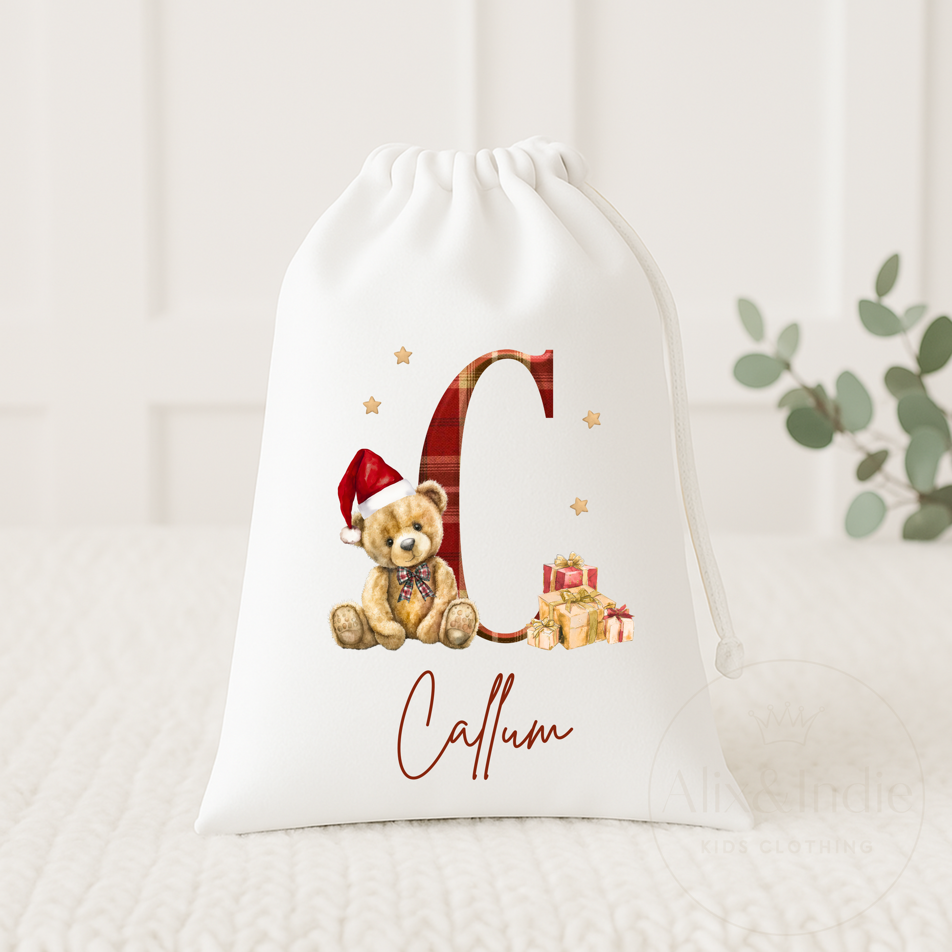Drawstring Bag Small - Tartan Bear
