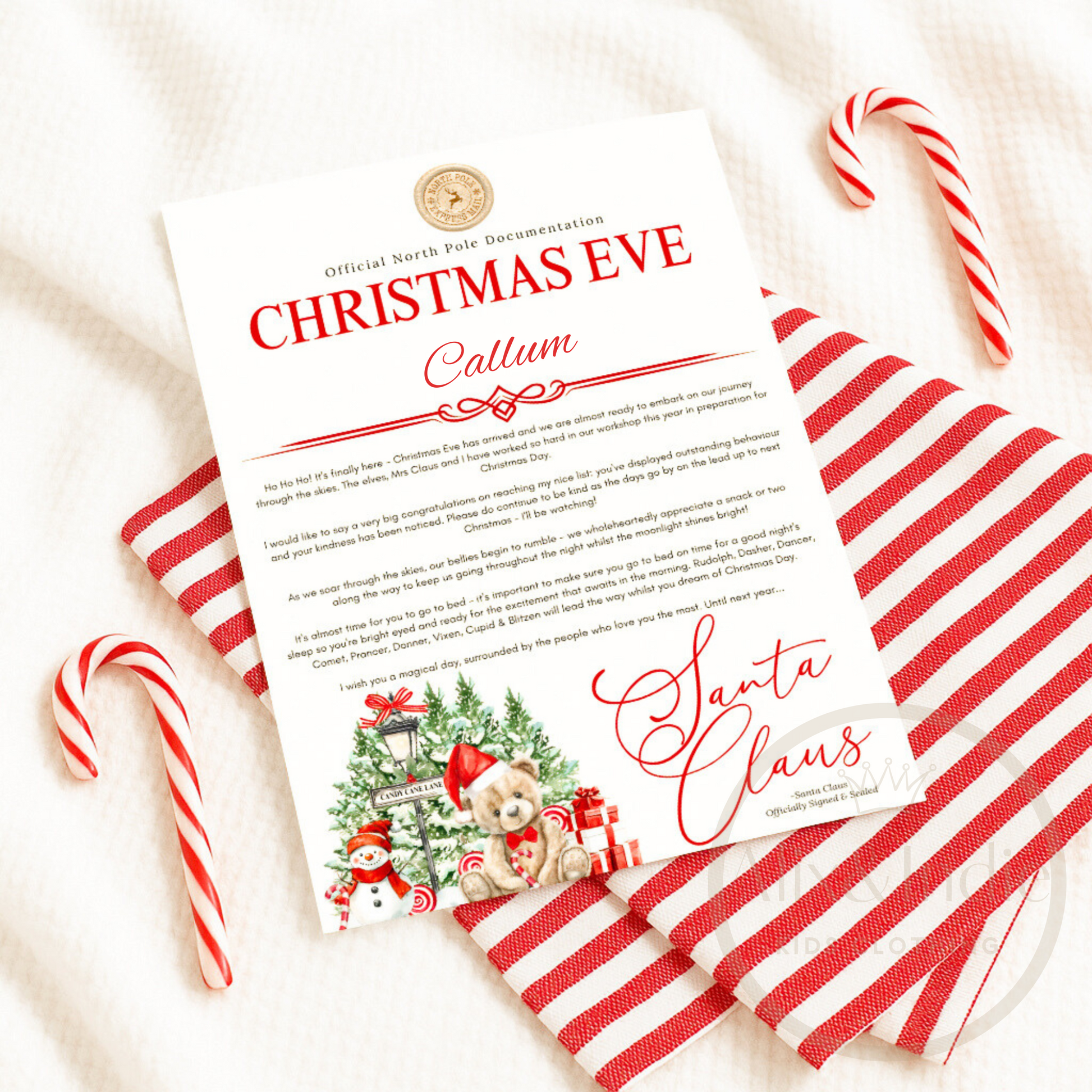 Candy Cane Santa Letters - Includes Envelope