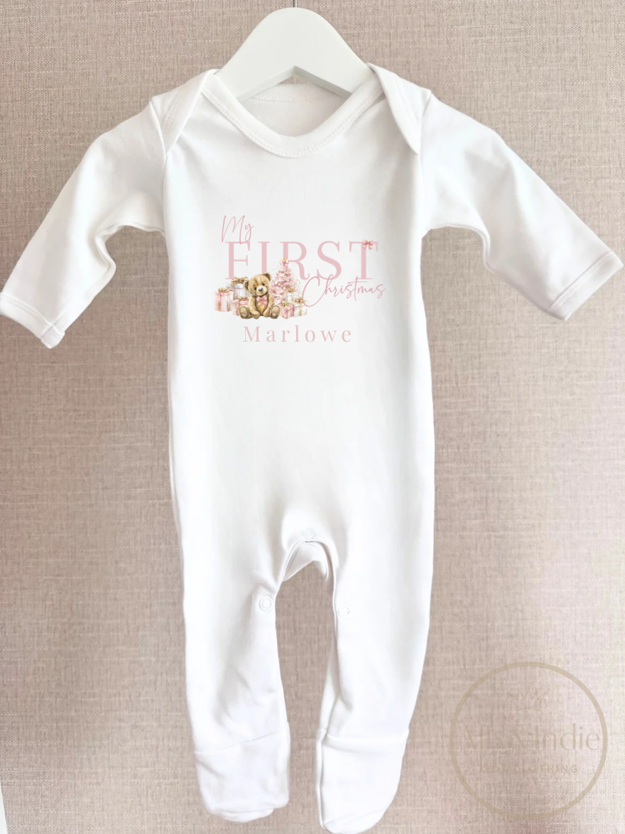 First Christmas Romper Pink