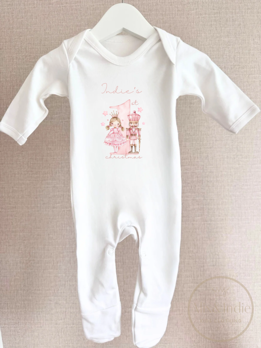 Nutcracker 1st Christmas Romper Pink