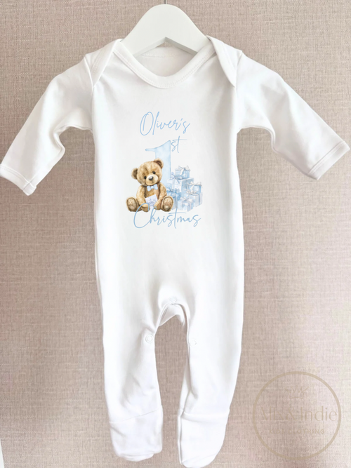 1st Christmas Romper Blue