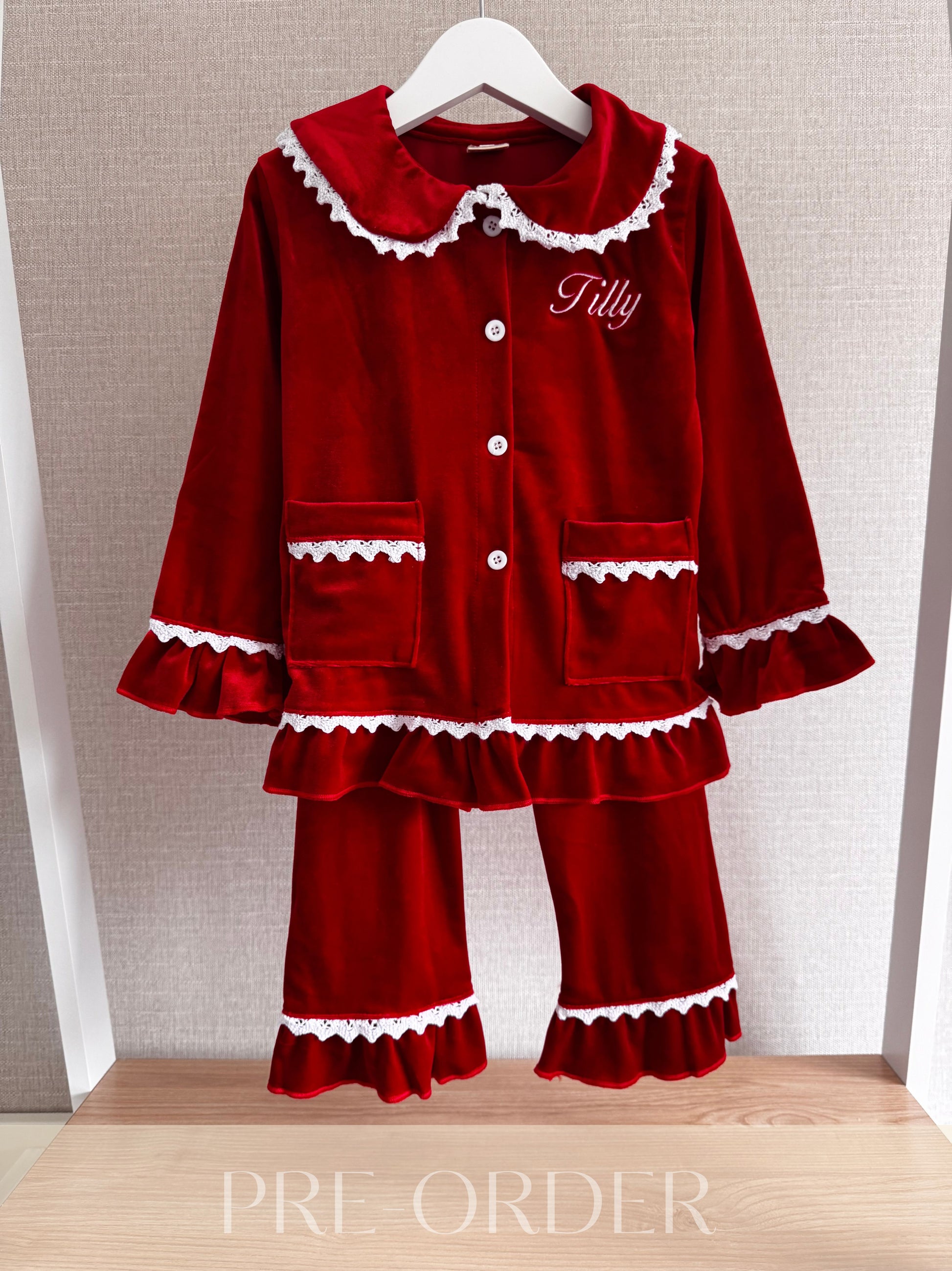 Girls Red Velvet Pyjamas