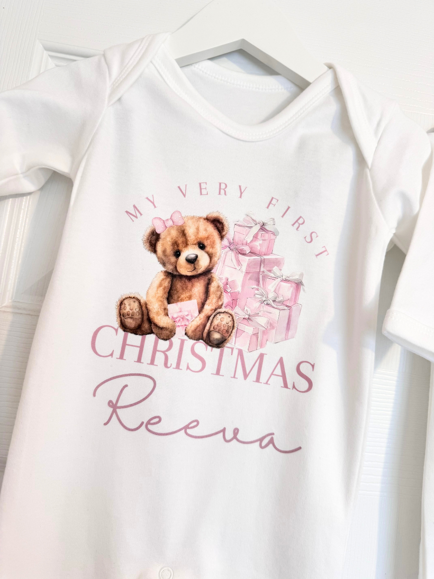 My Very First Christmas Romper Pink